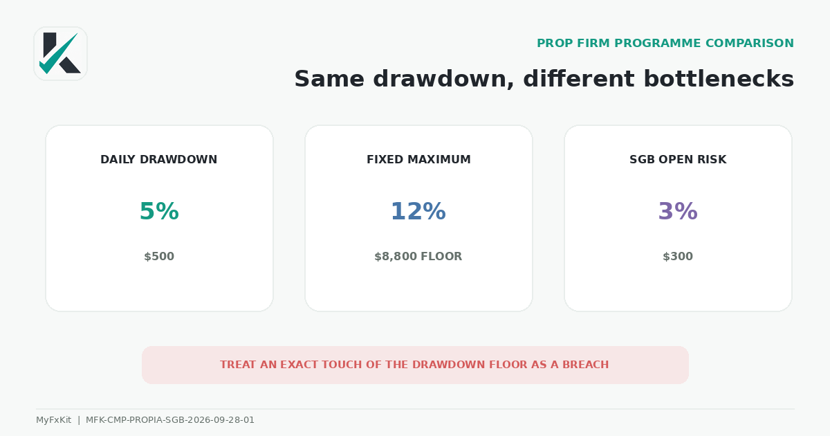 Propia and SGB drawdown comparison at $10K