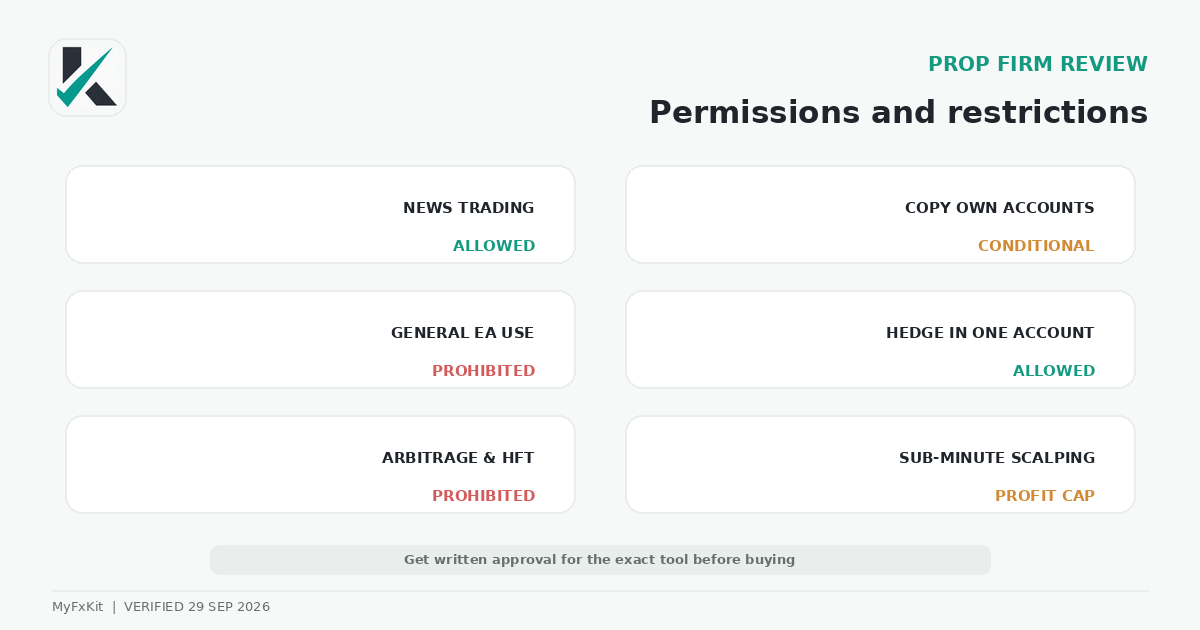 Invest Prop trading permissions and restrictions
